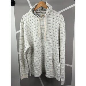 Marine Layer Portola Beach Hoodie Men’s L/XL Terry White Blue Green Stripe Slub